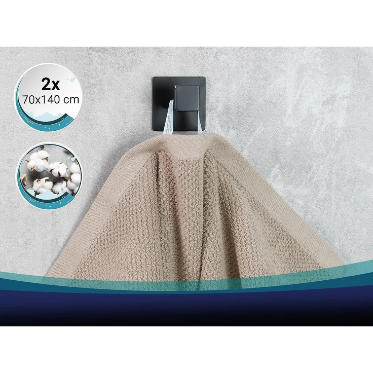 ZOLLNER 2er Set Duschtücher, 100% Baumwolle, stone, 70x140 cm – Bild 3