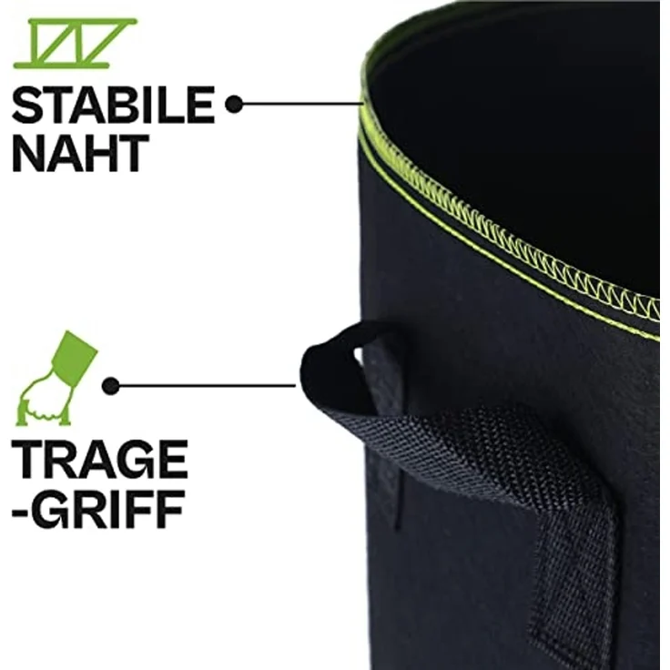 Praknu Pflanzkübel Pflanzsack 15L - 3 STK aus Vliesstoff mit 3 Schilder zum Beschriften (3er Set, 3 St), mit Griff - Für Gemüse, Pflanzen & Blumen - Stofftöpfe - Grow Töpfe – Bild 4