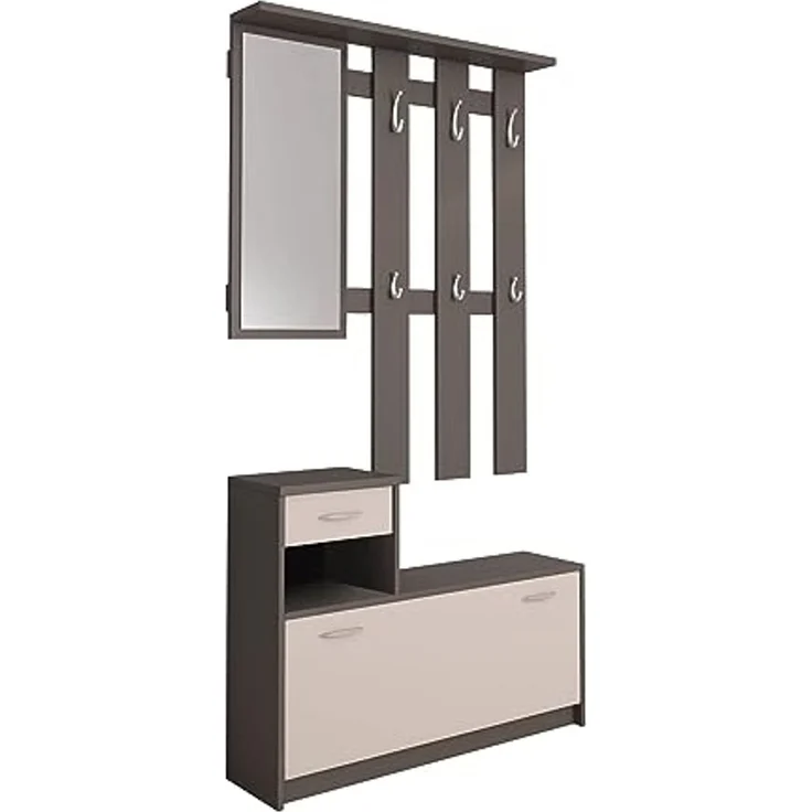 Dmora - Eingangsmöbel Sargassi, Moderner Eingang, Wandgarderobe, Multifunktions-Aufbewahrungskonsole, 100x26h190 cm, Anthrazit und Weiß – Bild 4