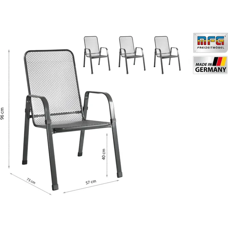 MFG 'Mec-Stor' Streckmetall-Stapelstuhl 4-er Set, Metall anthrazit, 96 x 73 x 57 cm – Bild 4