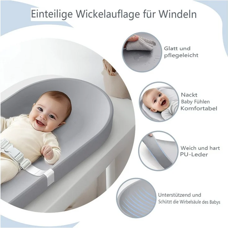 Comomy Wickelauflage, Baby Wickelunterlage wasserdicht bis 20 kg mit Sicherheitsgurt – Bild 3