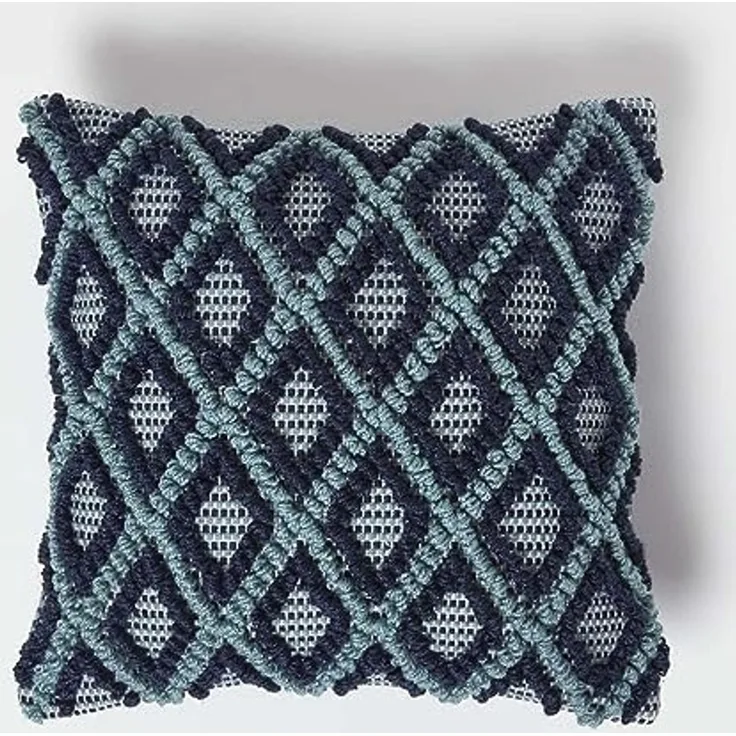 Homescapes Dekokissen Dekokissen Tula mit 3D-Rautenmuster – Kissen 45 x 45 cm, blau-petrol