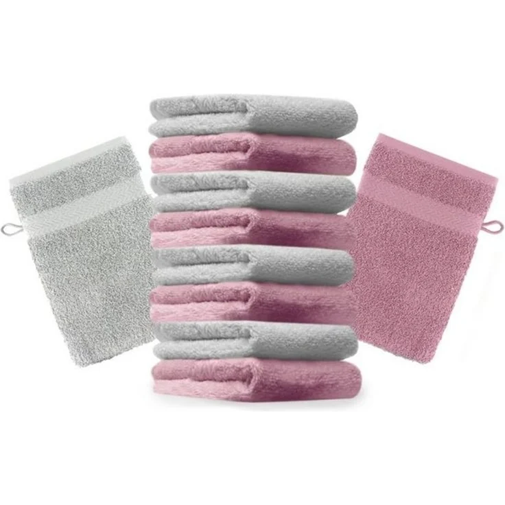 Betz Waschhandschuh 10 Stück Premium 16x21 cm Farbe Altrosa und Silbergrau, (10-St) – Bild 4