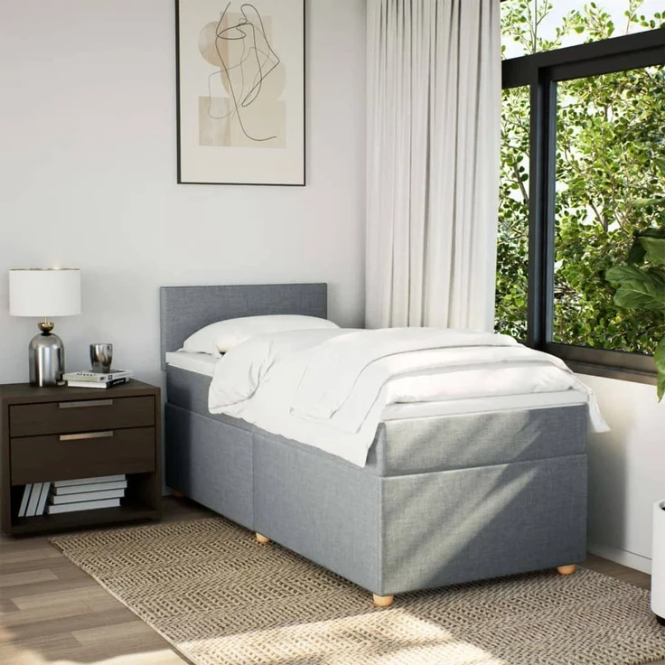 vidaXL Boxspringbett mit Matratze Hellgrau 90x200 cm Stoff 3288856 – Bild 4
