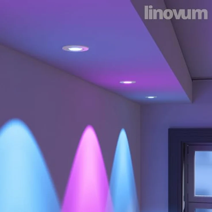 linovum Smarte LED-Leuchte 4er Set Extra flacher LED Einbaustrahler weiss rund starr inkl. LED, RGB – Bild 5