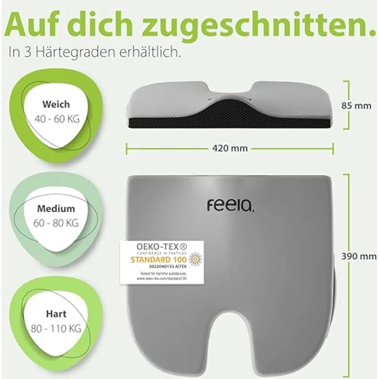 feela.® Orthopädisches Keilkissen [3 Härtegrade] – Memory-Foam Sitzkeilkissen für Haltungskorrektur & Rückenentlastung, ideal für Stuhl, Auto, Büro & Reisen (Weich), Maße 42 × 39 × 8,5 cm – Bild 5