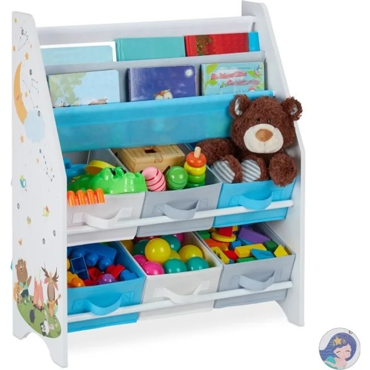 Kinderregal mit 6 Boxen & 2 Hängefächern
