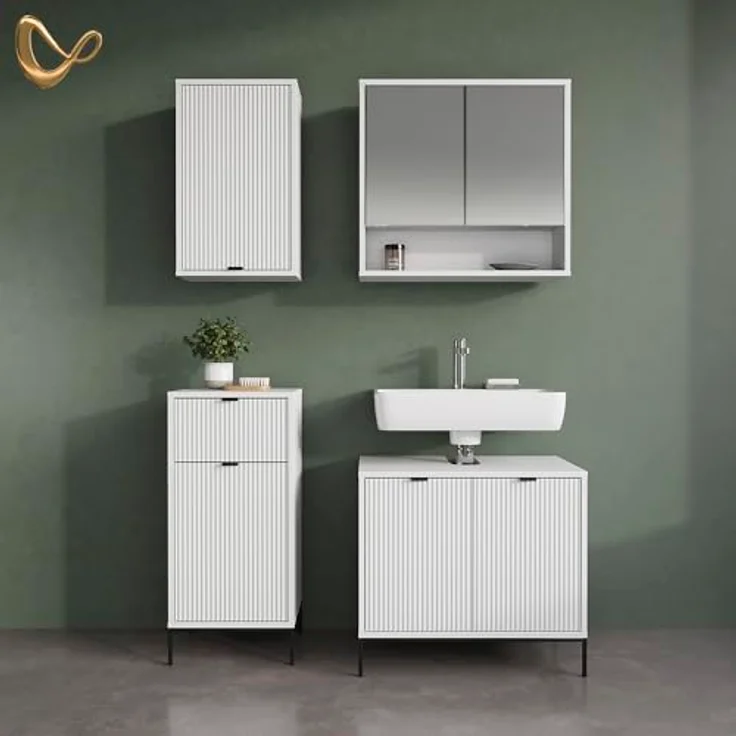 Livinity® Midischrank ATERNO, Weiß, 40 x 87 cm mit Tür und Schublade – Bild 3