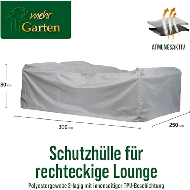 Mehr Garten Premium Protect Lounge Abdeckung rechteckig, 300x250x80 cm, hellgrau, wasserdicht, UV-beständig und atmungsaktiv aus 2-lagigem Polyestergewebe – Bild 2