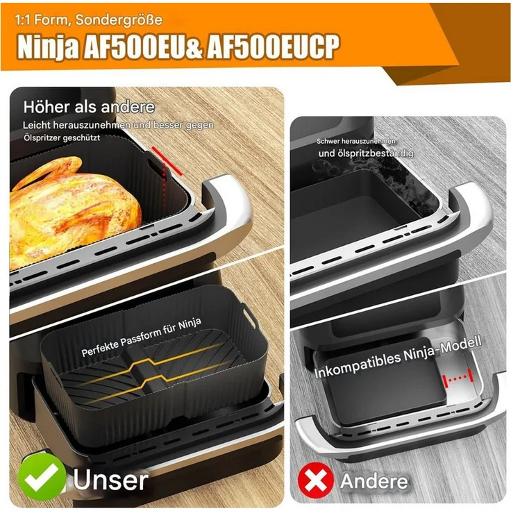 SURFOU Backform Heißluftfritteuse zubehör für Ninja Airfryer AF500EU 15-tlg BPA-frei, (Airfryer Zubehör Set für Ninja Foodi AF500EU& AF500EUCP, ninja foodi flexdrawer 10,4L,COSORI TwinFry 10L – 3 Silikonmatten & 12-teiliges Set, 10,4L, 5,2L, hitzebestä... – Bild 3