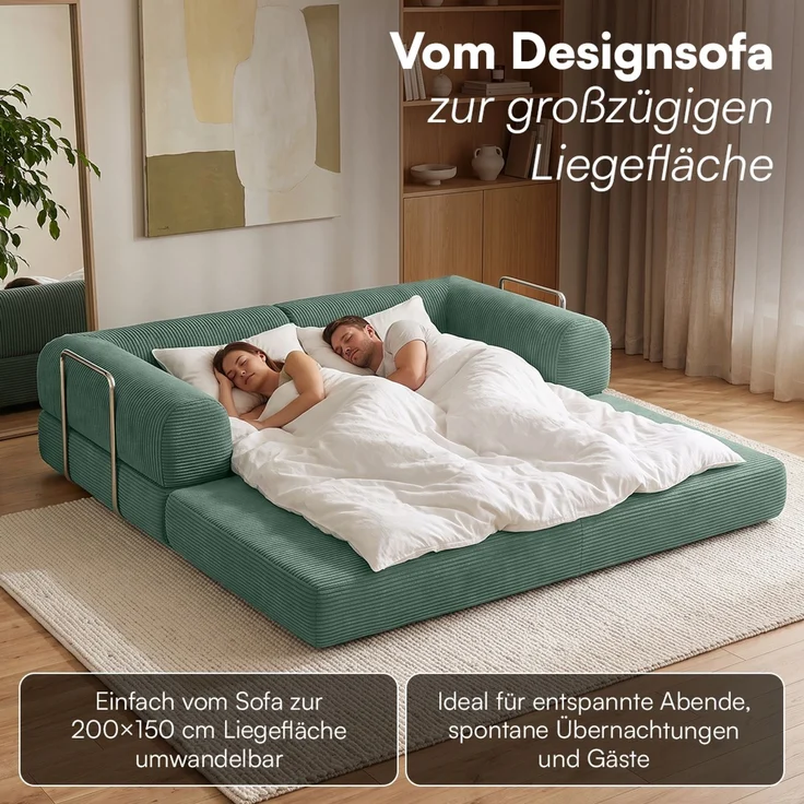 skølm 'Lofn' Modulares Sofa 2 Sitzer, 200x100 cm, Vollschaumcouch mit Metallgestell, Cord salbeigrün, Schlafsofa vakuumverpackt, kein Aufbau erforderlich – Bild 8