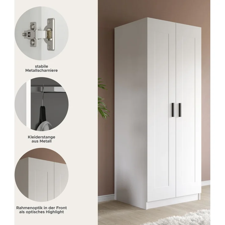 Visby Kleiderschrank 2-türig in weiß – Bild 6