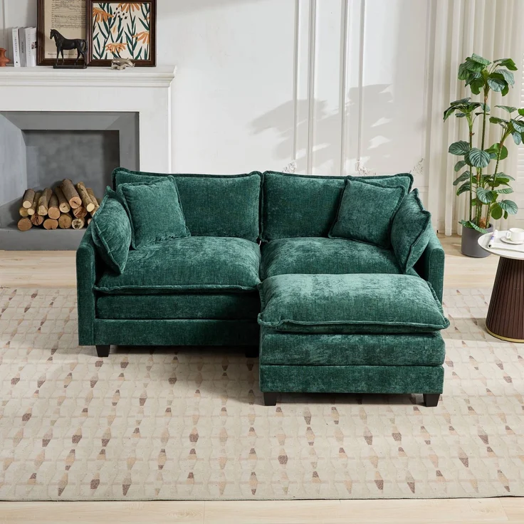 ZUBALIYA Sofa mit LED - Beleuchtung, mit Chenille - Bezug, mit Cordbezug, modular aufgebaut, aus Chenille, für Wohnzimmer und Apartments – Bild 9