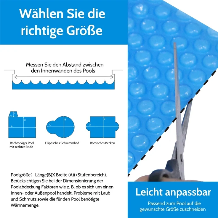 Pool Solarfolie 500 cm in blau Solarplane Solarheizung Abdeckplane Poolheizung Wärmeplane Ösen – Bild 5