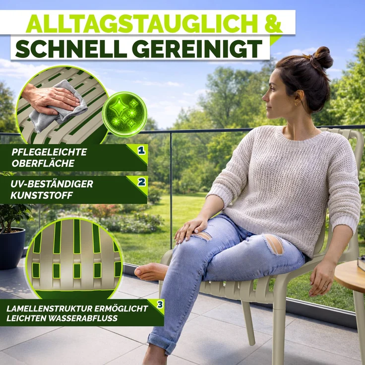 tillvex® Gartenstühle 2er Set Stapelbar Wetterfest | Outdoor Stühle bis 120kg belastbar | Gartenstühle Outdoor | Terrassenstuhl Gartenmöbel Balkon Garten Terrasse – Bild 10