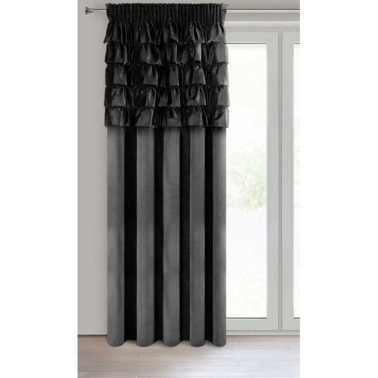 Vorhang AURA mit Rüsche Velours Samtvorhänge schwarz 140x270 cm Kräuselband – Bild 2