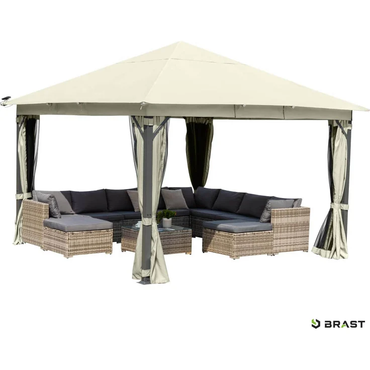 BRAST 'Infinity' Pavillon inkl. Moskitonetz und LED-Beleuchtung, wasserdicht, stabil, UV-Schutz, Aluminium, Beige, 4x4 m, mit Beleuchtung – Bild 7
