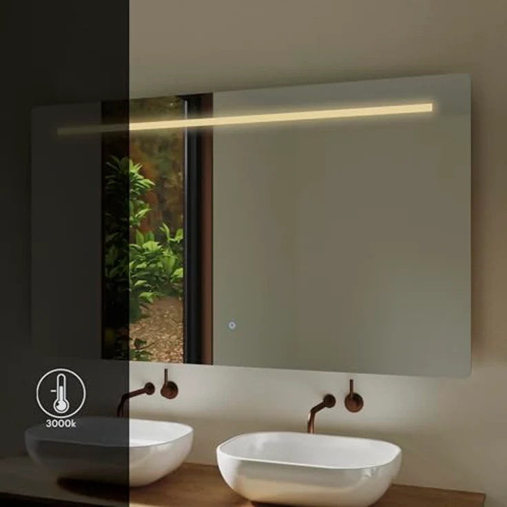 Baikal Rechteckiger Badezimmerspiegel | 70x80 cm | Dicke 6 mm | LED-Stange | Touch mit Anti-Beschlag | Farbtöne 3500 K/4000 K/6000 K | Spiegel mit Licht | Spiegel mit LED – Bild 4