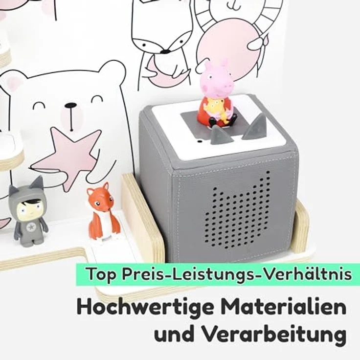 stadtecken Holzregal für Musikbox I passend für die Toniebox und ca. 35 Tonies I Perfekte Aufbewahrung im Kinderzimmer I zum Aufstellen oder Aufhängen (Tiere) – Bild 3