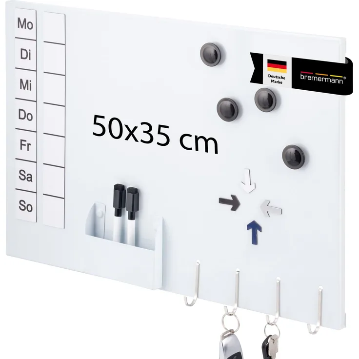 Magnettafel aus Metall, beschreibbar, viel Zubehör, weiß lackiert