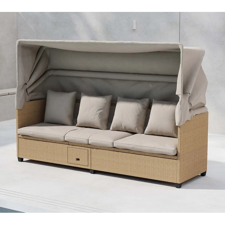VENTURE HOME Nopy | Rattan Sonnenliege mit Dach |