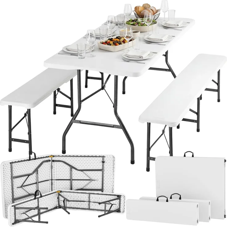 tectake Campingtisch Panja (1-St, 3 tlg), Kompakte Campinggarnitur zum Zusammenklappen