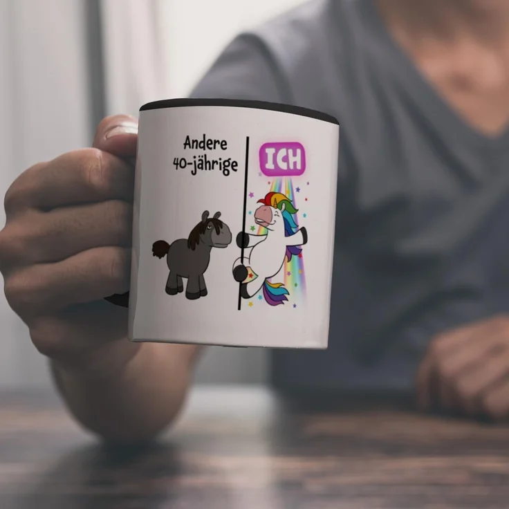 speecheese Tasse 40. Geburtstag Kaffeebecher Schwarz mit lustigem Spruch: Einhorn – Bild 6