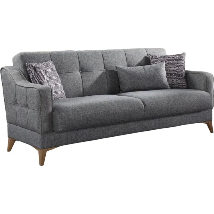 Dmora - Schlafsofa Juan, Lineares 3-Sitzer-Schlafsofa mit 3 Kissen inklusive, Wohnzimmersofa aus gepolstertem Stoff mit klick-Klack-Öffnung, cm 207x82xh92, grau – Bild 2