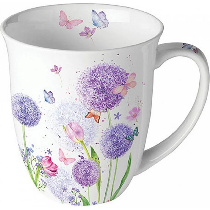 Ambiente Luxury Paper Products Tasse, Keramik, Tasse 10cm Porzellan mit Pusteblumen Motiv Weiß / Lila – Bild 1
