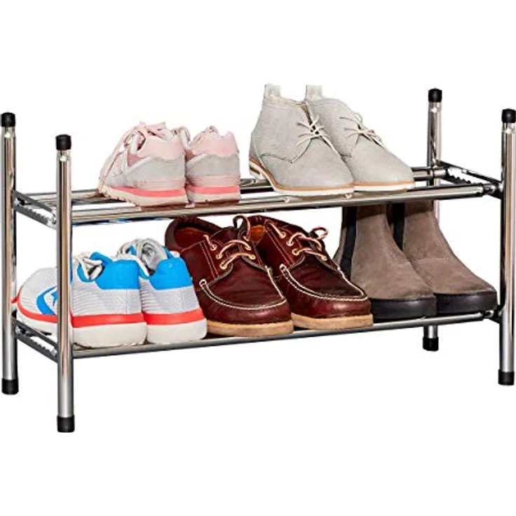 LOVE !T STORE !T Schuhregal Metall, schmal für bis zu 10 Paar Schuhe, chrom glänzend, stapelbar und stabil, seitlich ausziehbar bis 118 cm