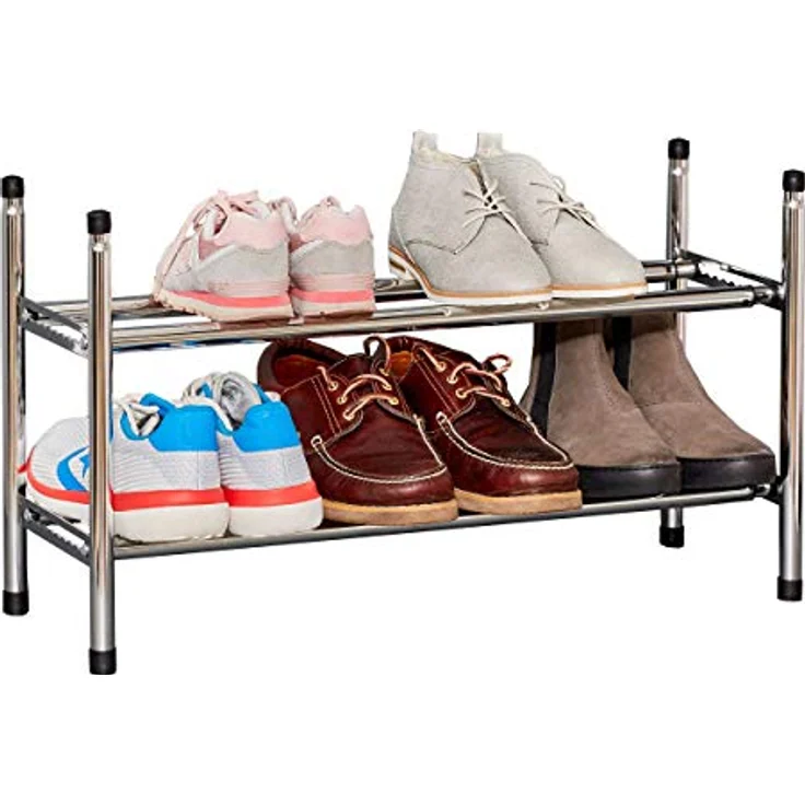 LOVE !T STORE !T Schuhregal Metall, schmal für bis zu 10 Paar Schuhe, chrom glänzend, stapelbar und stabil, seitlich ausziehbar bis 118 cm – Bild 1