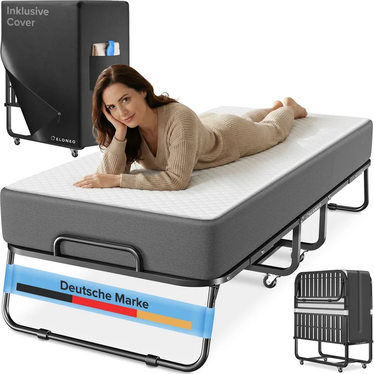 ELONEO Klappbett ELONEO Klappbett, Gästebett – stabil & platzsparend, Matratze optional inkl. Matratze – Bild 1