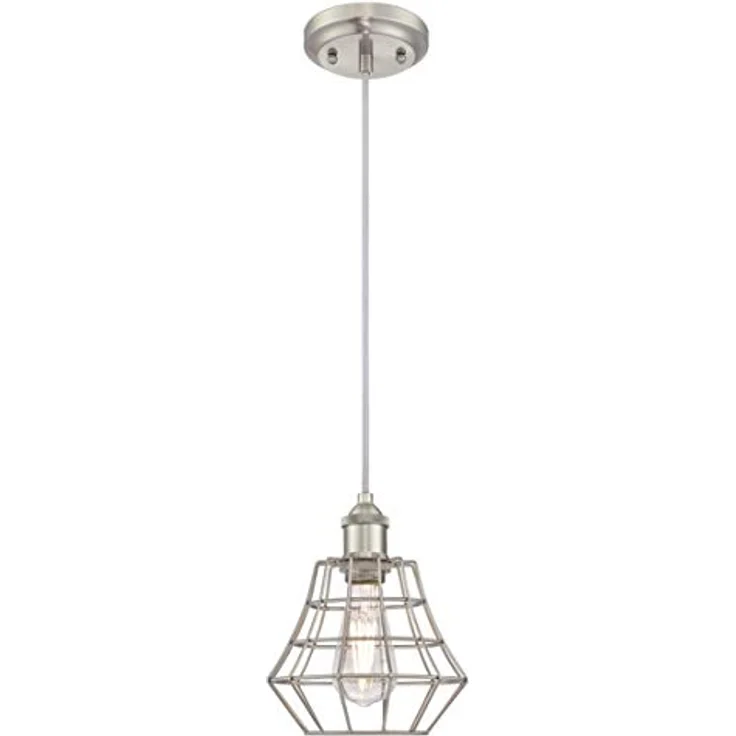 Westinghouse Pendelleuchte Nathan, Vintage Käfig-Design in nickelfarben, ideal für Küchen und Esszimmer – Bild 1