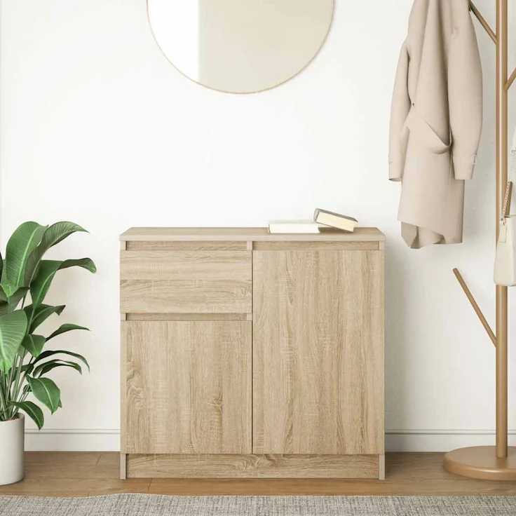 vidaXL Sideboard mit Schublade Sonoma-Eiche 71x35x65 cm Holzwerkstoff 861600 – Bild 2