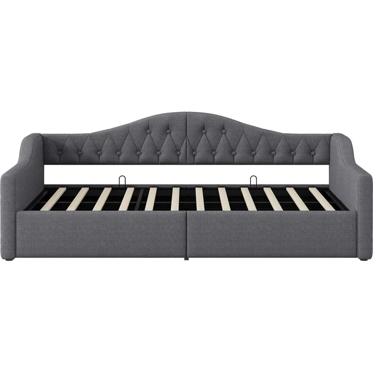 Gepolstertes 90x200 Tagesbett mit LED-Gürtel und Stauraum darunter, Grau – Bild 8