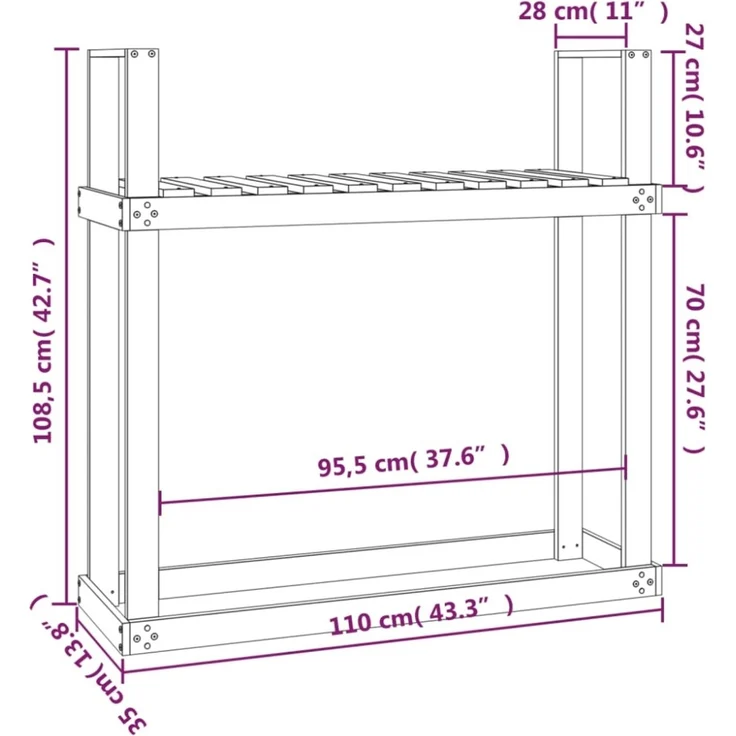 vidaXL Kaminholzregal Honigbraun 110x35x108,5 cm Massivholz Kiefer 823860 – Bild 4