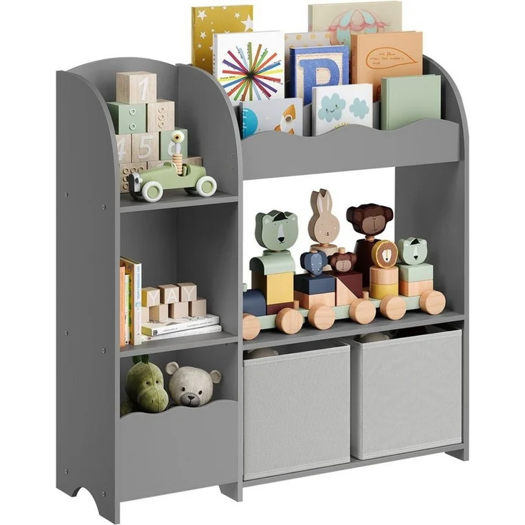 Songmics Bücherregal Kinderregal, Spielzeugregal mit 2 Aufbewahrungsboxen – Bild 2