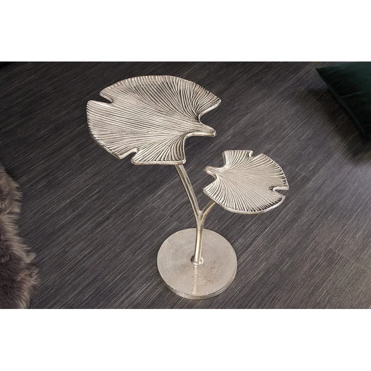 riess-ambiente Beistelltisch GINKGO LEAFS 50cm silber (Einzelartikel, 1-St), Wohnzimmer · Metall · Handarbeit · Boho