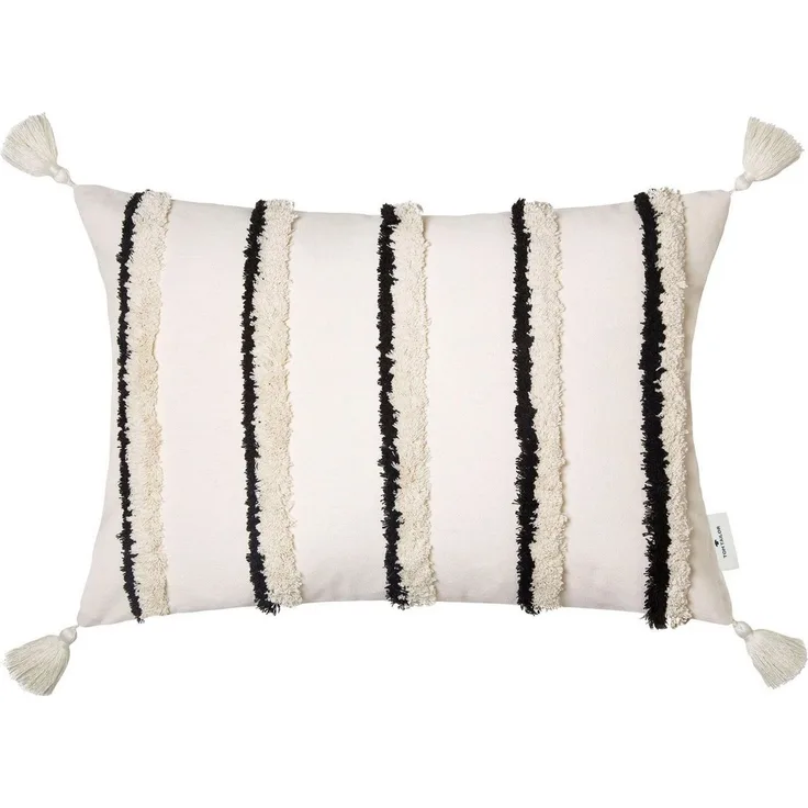 TOM TAILOR HOME Dekokissen Fluffy Stripe, Rautenmotiv und Quasten, Kissenhülle ohne Füllung, 1 Stück