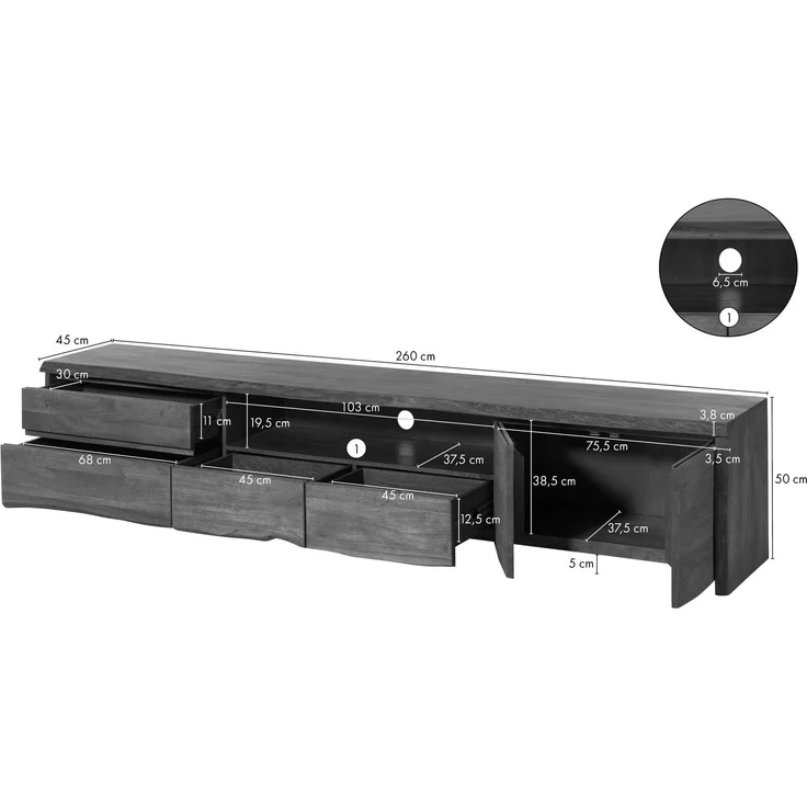TV-Board Mango 260 x 45 x 50 braun geölt PURE MANGO #225 – Bild 8