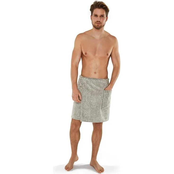 Möve Kilt Eden, ideal für Sauna & Spa, Kurzform, Walkfrottee, Knöpfe, edle Karo-Optik