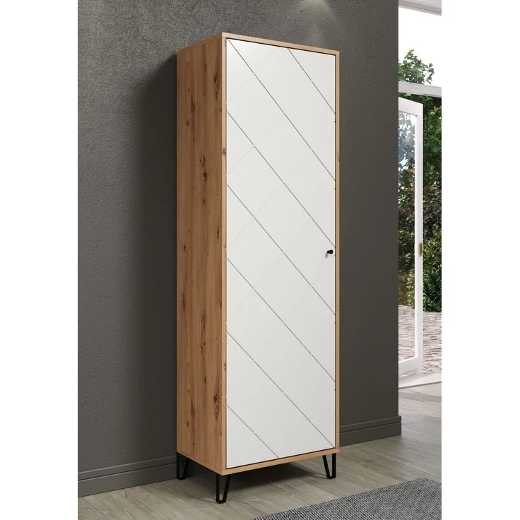 trendteam smart living - Touch - Garderobenschrank - Eiche/Weiß - Kleiderschrank mit ausziehbarer Kleiderstange - Soft-Close - Elegante Metallfüße - (BxHxT) 63 x 194 x 40 cm - Moderne Rautenfräsung – Bild 3