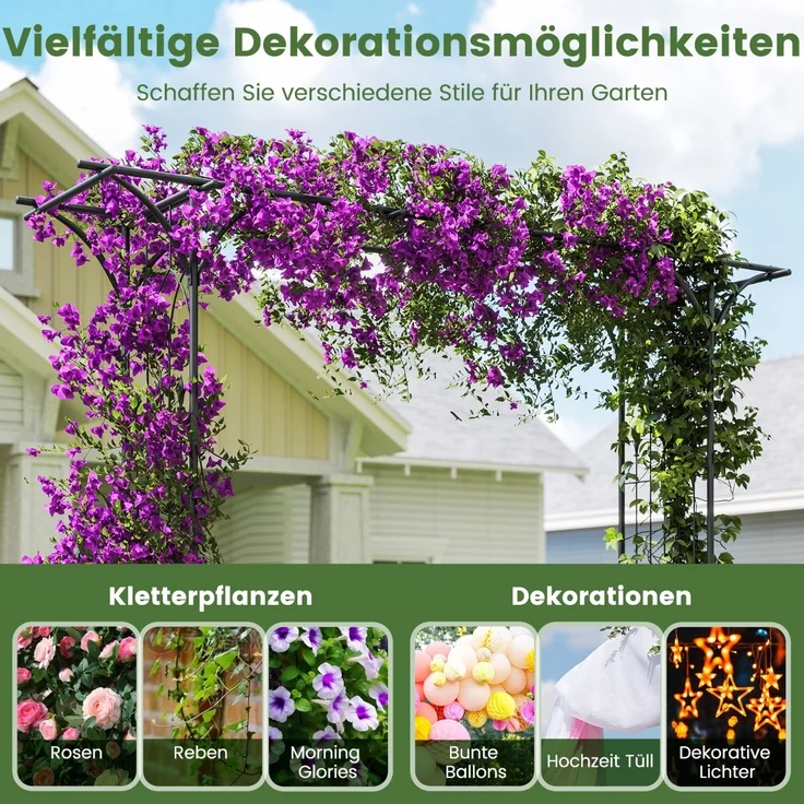 Metall Rosenbogen Gartenbogen für Kletterpflanzen Rankhilfe Garten Torbogen Schwarz – Bild 4