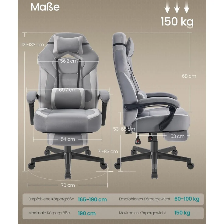 SONGMICS Gaming-Stuhl, Bürostuhl, Computerstuhl, ergonomisches Design, mit Fußstütze – Bild 2