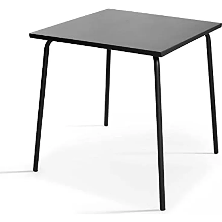 Oviala Gartentisch Palavas, quadratisch, grau, pulverbeschichtetes Metall, 70x72x70 cm, rost- und UV-beständig