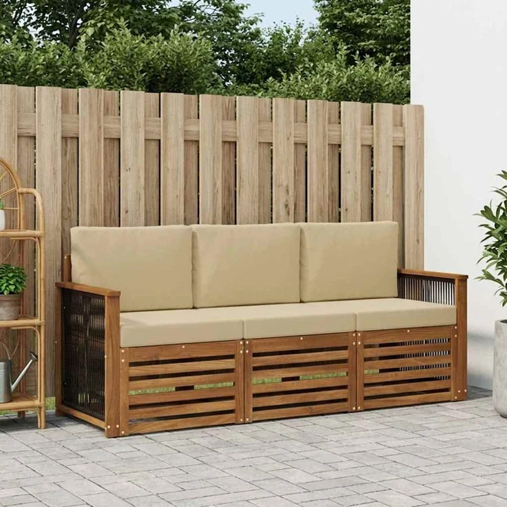vidaXL Outdoor-Sofagarnitur 3 stk. 3-Sitzer Natur und Beige 3383964 – Bild 1