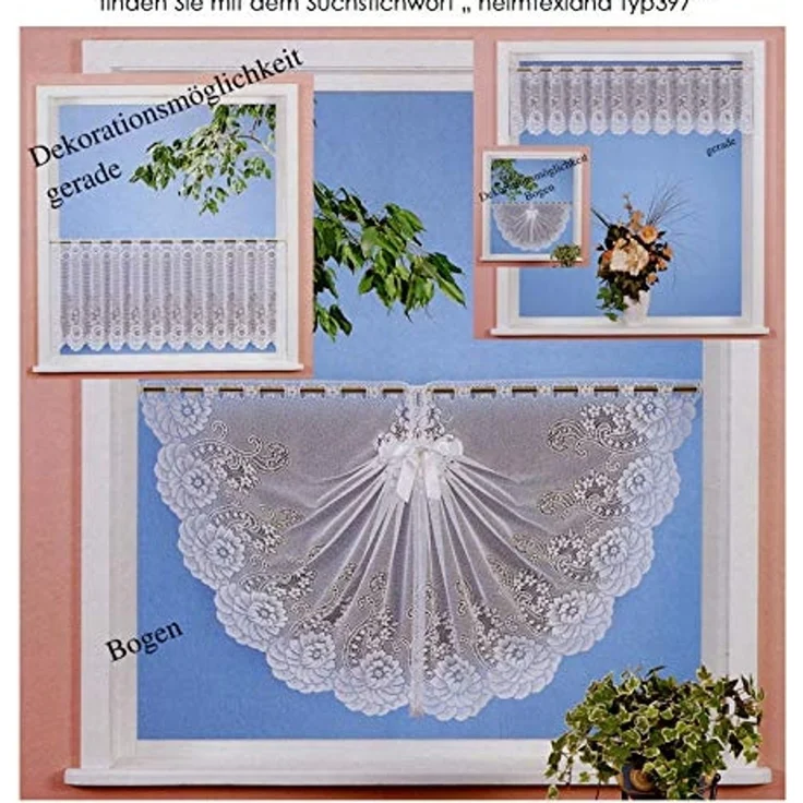 heimtexland Scheibengardine Jacquard Gardine M Bogen gerafft Fensterbild weiß (1 St), Stangendurchzug, halbtransparent, Jacquard, Blumen Bordüre I gebogt I durchscheinend – Bild 5