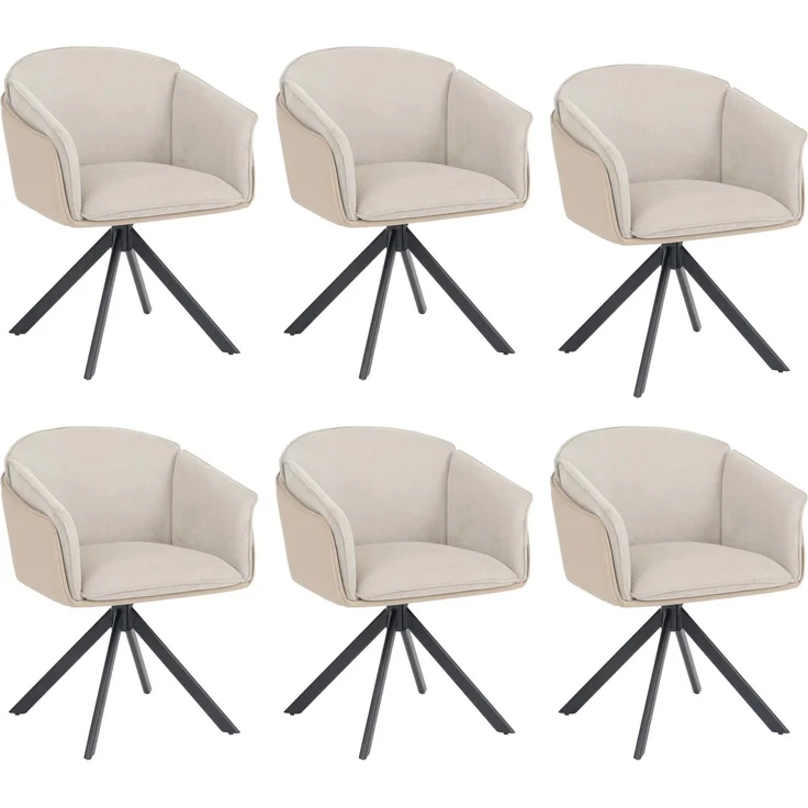 6er-Set Esszimmerstuhl HWC-R24, Küchenstuhl, drehbar Metall Kunstleder Stoff/Textil Cord ~ beige – Bild 9