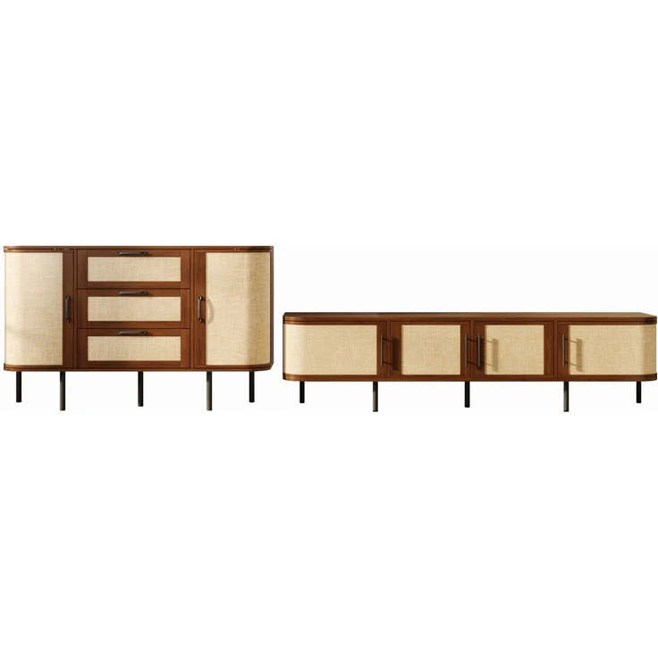 Wohnwand-Set mit TV-Lowboard 180x40x45 cm und Sideboard 120x40x82 cm – Geflechtoptik und Stauraum – Bild 5