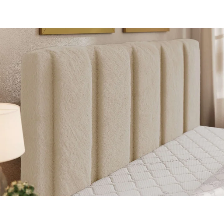 Polsterbett SAVINO CLASSIC mit Bettkasten und Lattenrost Doppelbett 140 x 200 cm mit hohem Kopfteil Stauraumbett Bett mit Gasdruckfeder - Creme Plüsch - Multipocket Matratze - ELORI LUX – Bild 5